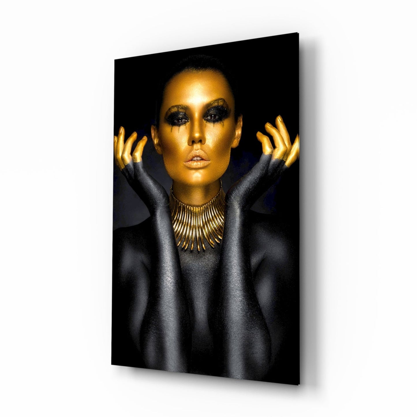 Gold Face Spike Necklace Woman Glass Wall Art
