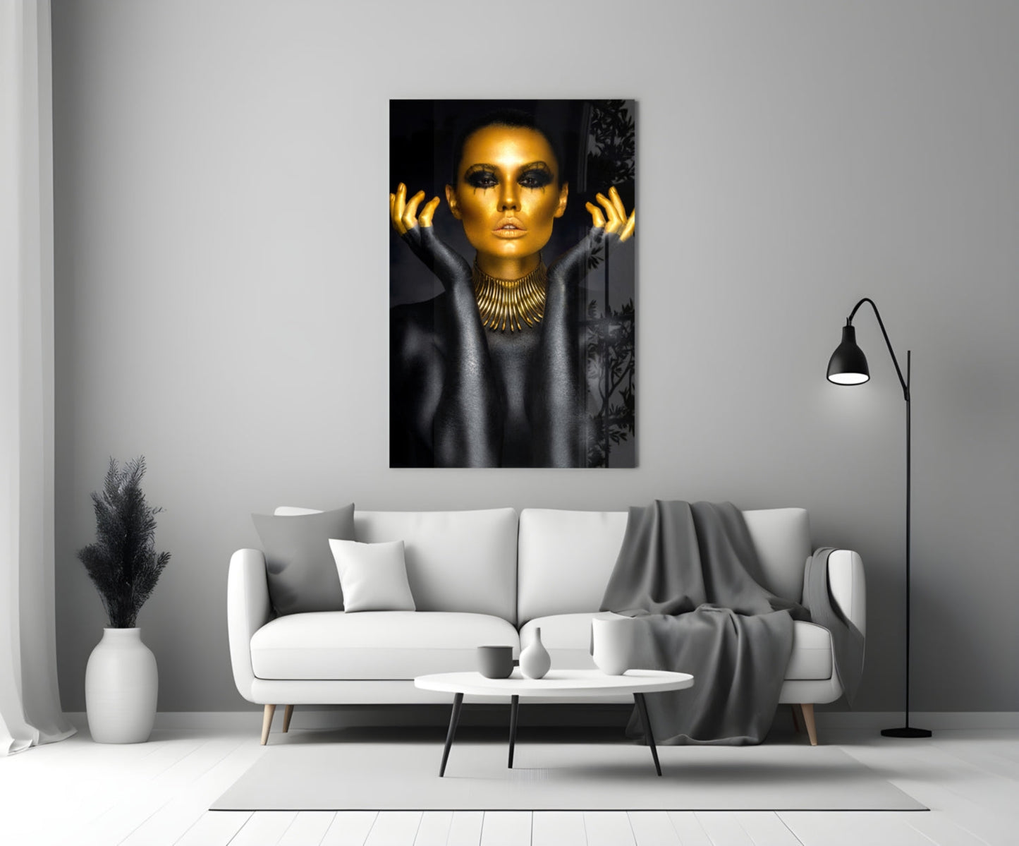 Gold Face Spike Necklace Woman Glass Wall Art