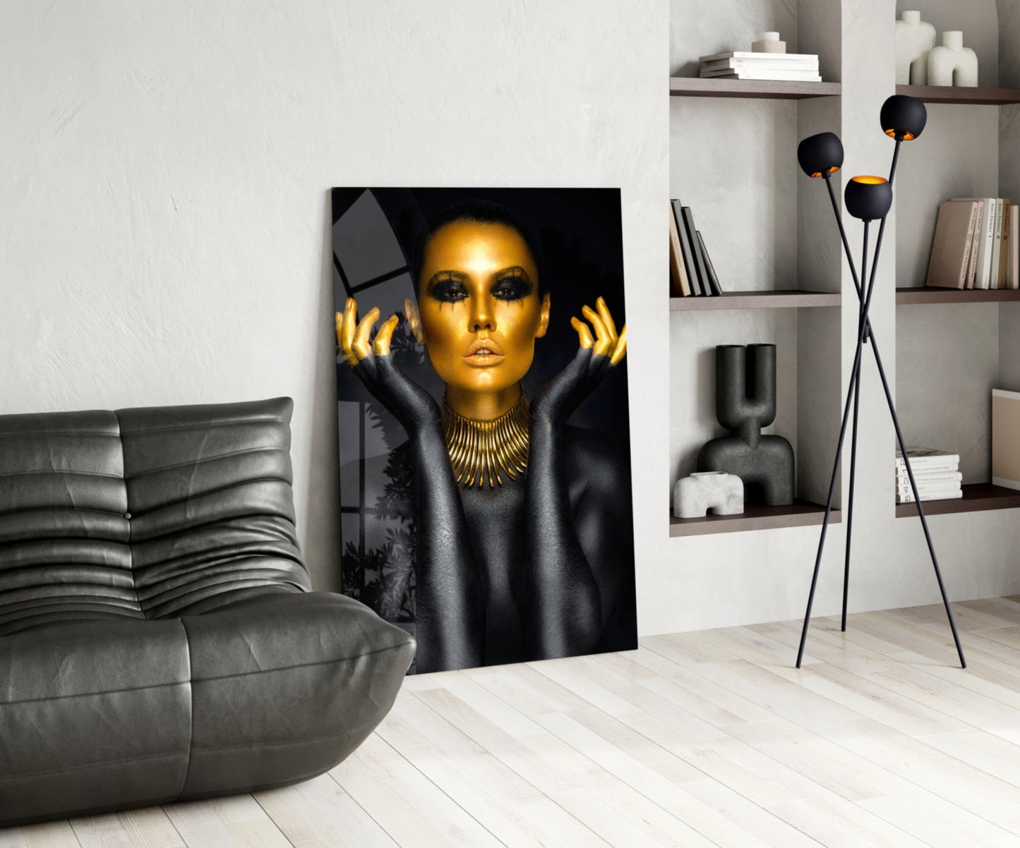 Gold Face Spike Necklace Woman Glass Wall Art