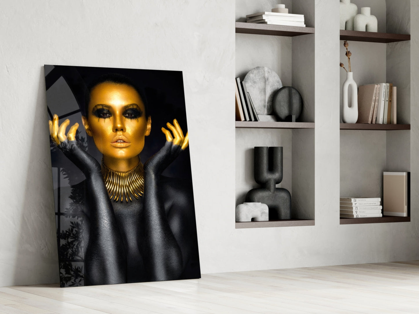 Gold Face Spike Necklace Woman Glass Wall Art