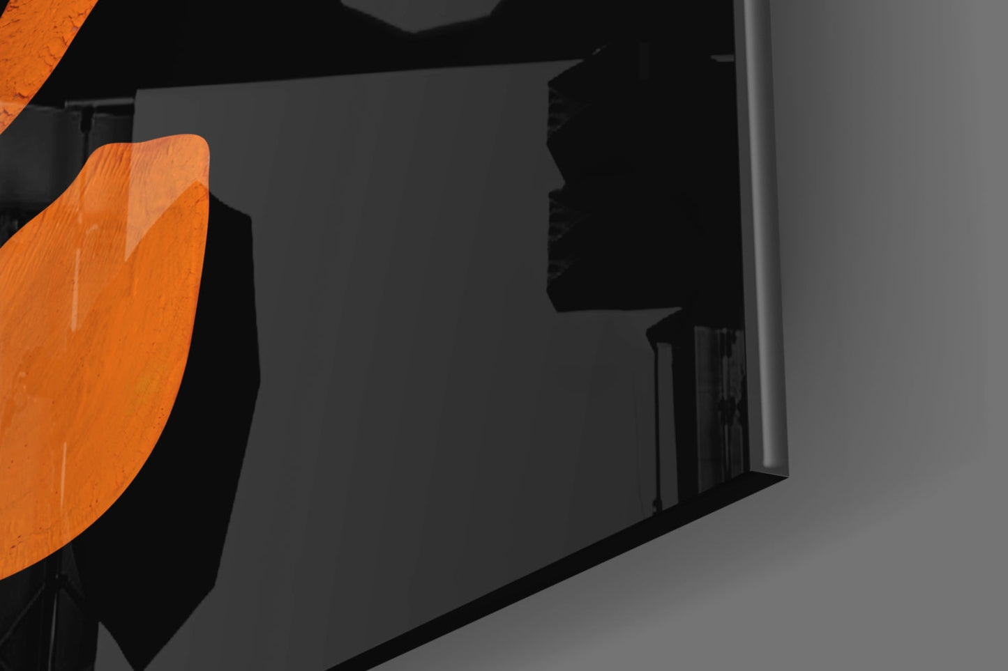 Orange Fragmented Face on Black Glass Wall Art