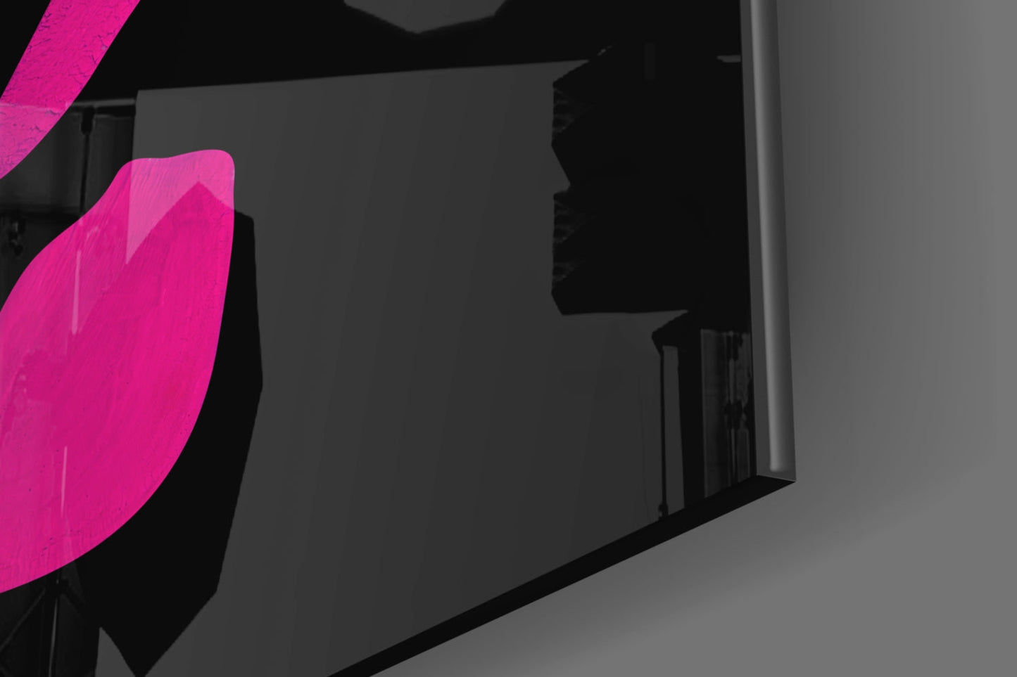 Hot Pink Fragmented Face on Black Glass Wall Art