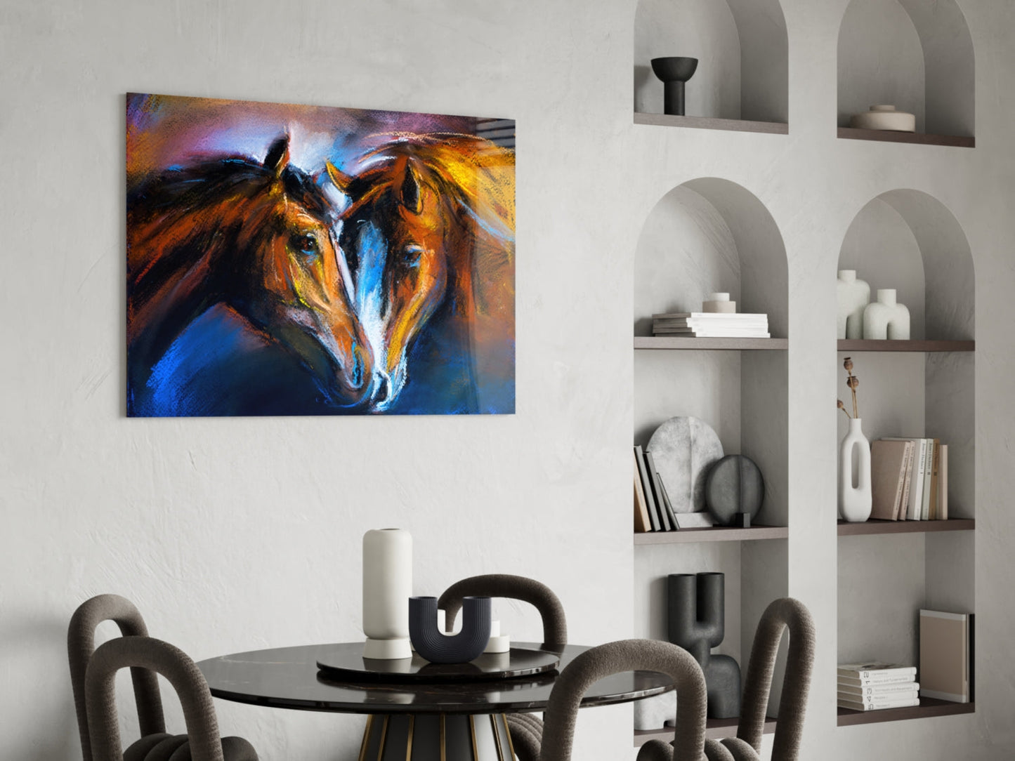 Two Nuzzling Horses on Blue Glass Wall Art