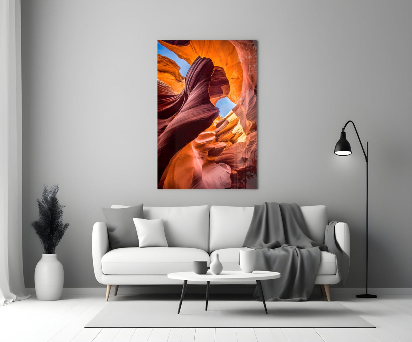 Orange Slot Canyon Waves Glass Wall Art