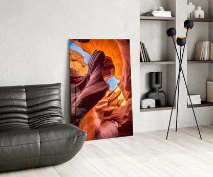 Orange Slot Canyon Waves Glass Wall Art
