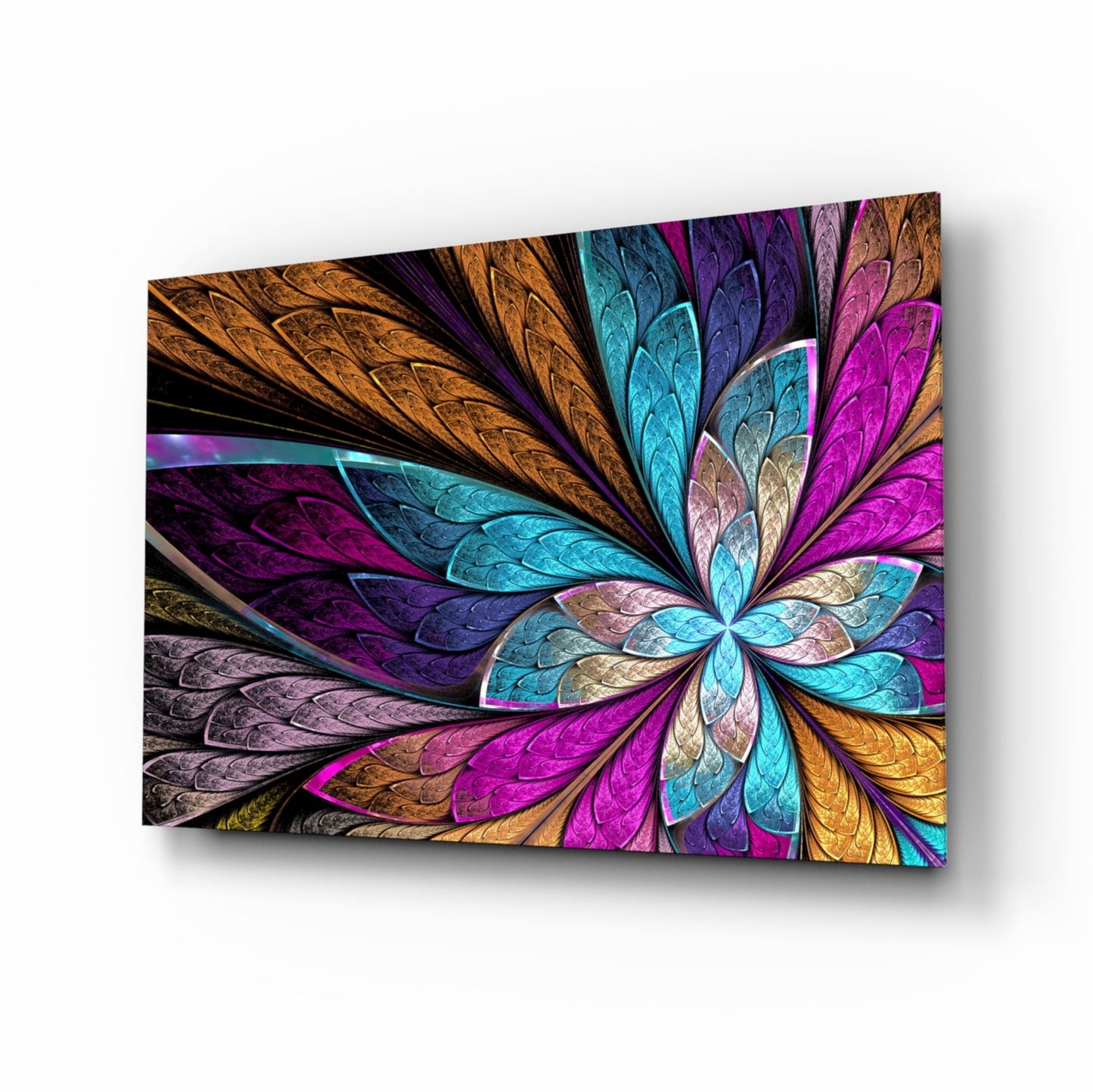Fractal Stained Glass Petal Flower Glass Wall Art