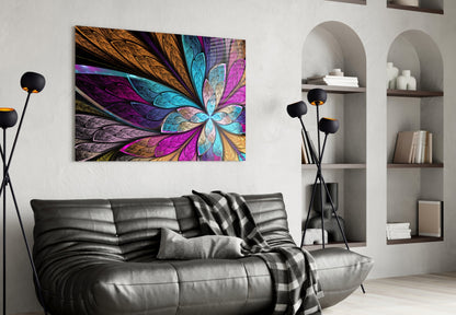 Fractal Stained Glass Petal Flower Glass Wall Art
