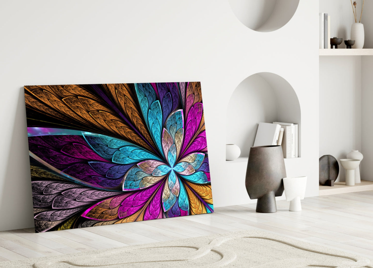 Fractal Stained Glass Petal Flower Glass Wall Art
