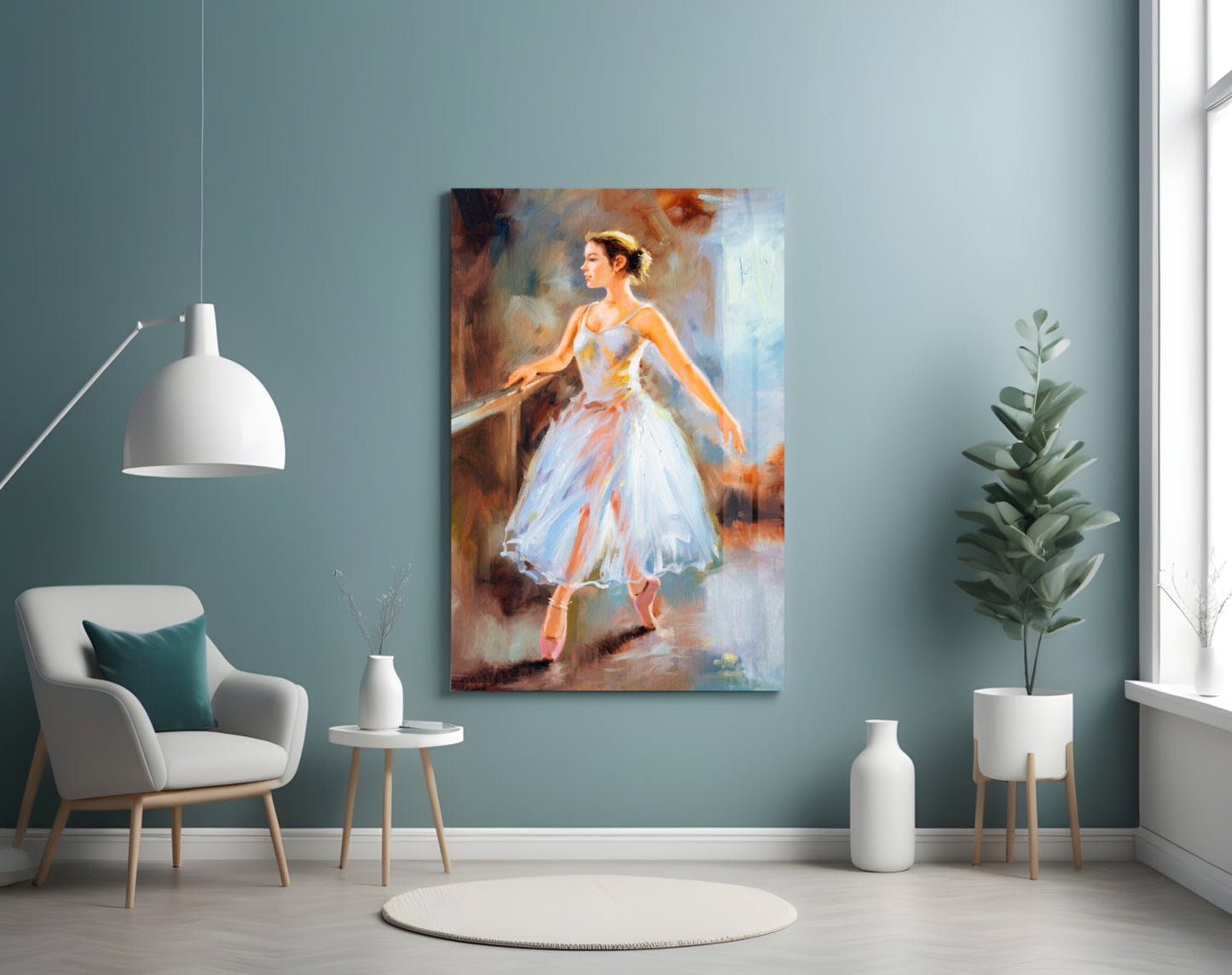 White Gown Rehearsal Ballerina Glass Wall Art