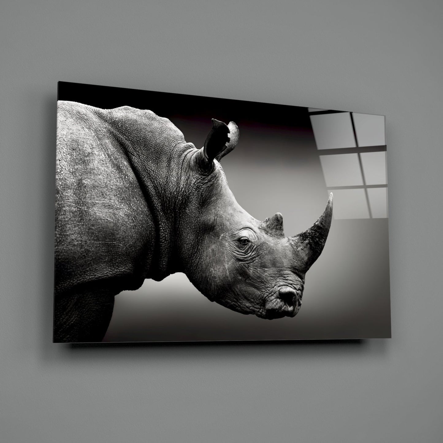 Rhino Horn Profile Grayscale Glass Wall Art