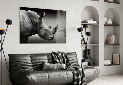 Rhino Horn Profile Grayscale Glass Wall Art