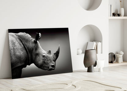 Rhino Horn Profile Grayscale Glass Wall Art