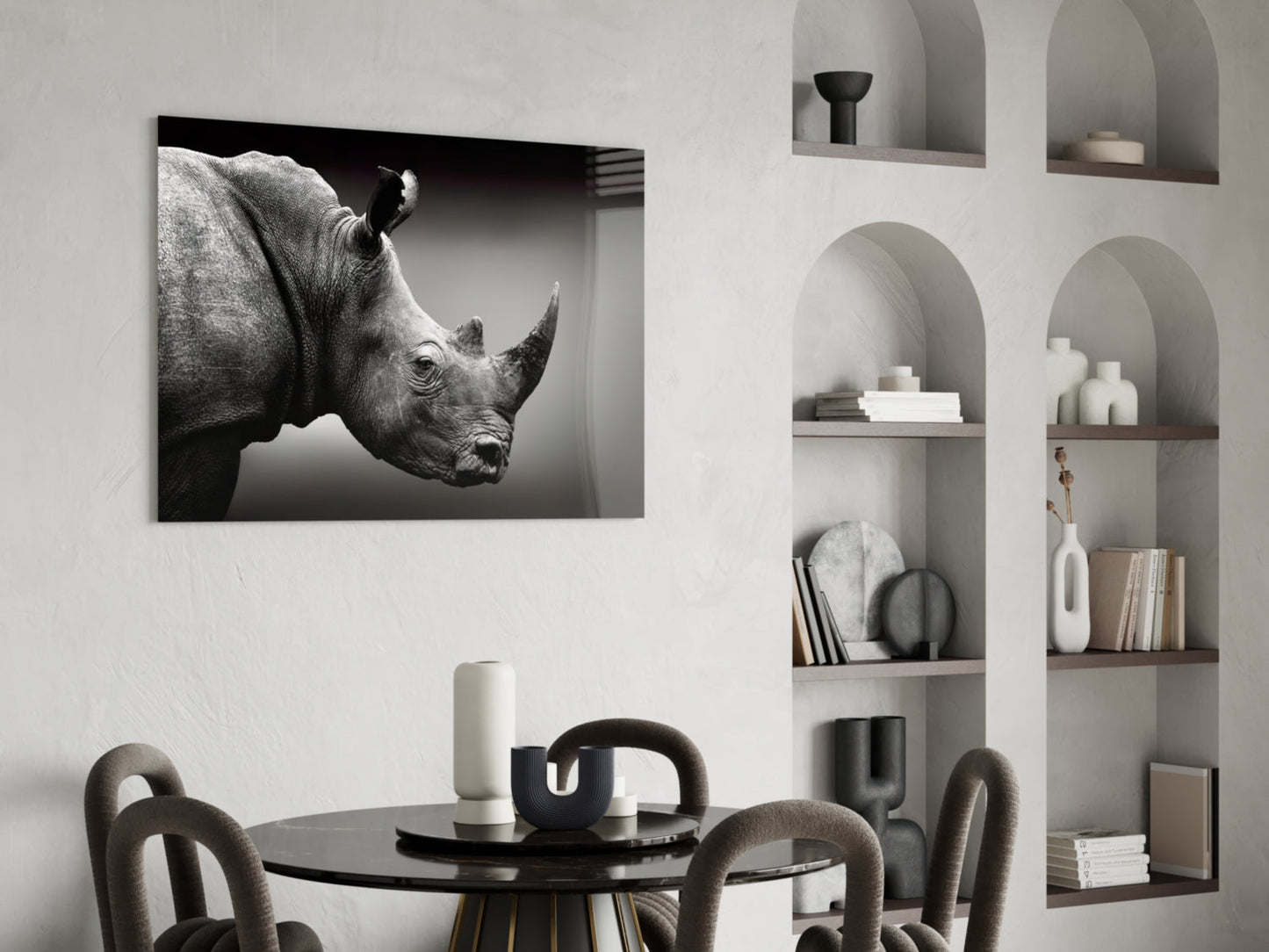 Rhino Horn Profile Grayscale Glass Wall Art