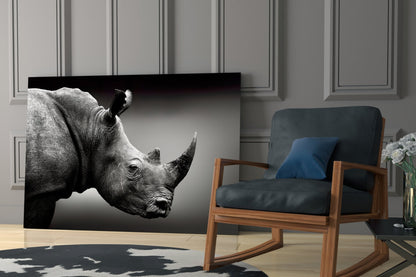 Rhino Horn Profile Grayscale Glass Wall Art