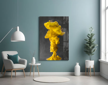 Yellow Ink Plume In Gray Water Glass Wall Art