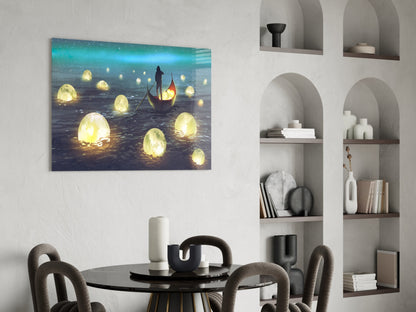 Aurora Night Moon Harvest Rowboat Glass Wall Art