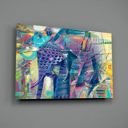 Abstract Cubist Colorful Elephant Glass Wall Art