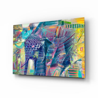 Abstract Cubist Colorful Elephant Glass Wall Art