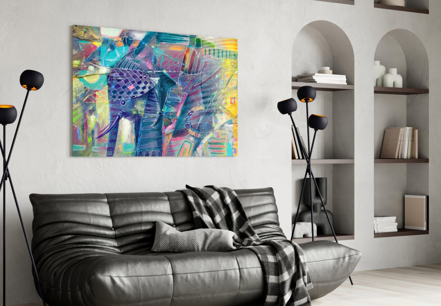 Abstract Cubist Colorful Elephant Glass Wall Art