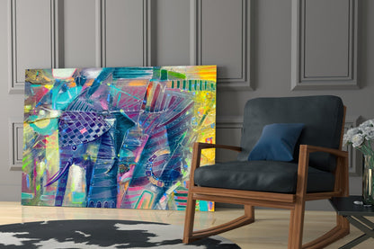 Abstract Cubist Colorful Elephant Glass Wall Art