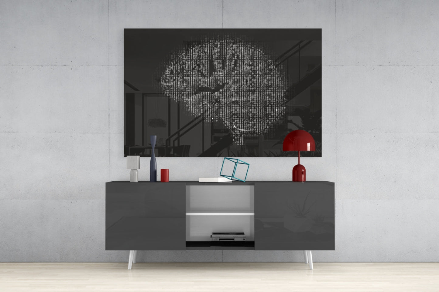 Binary Code Digital Brain Glass Wall Art