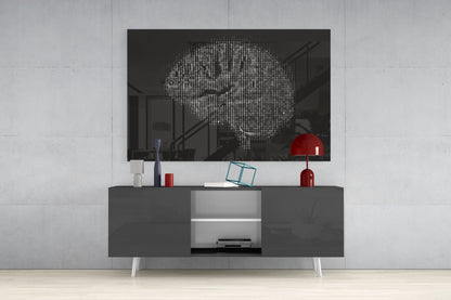 Binary Code Digital Brain Glass Wall Art