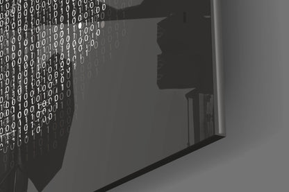 Binary Code Digital Brain Glass Wall Art