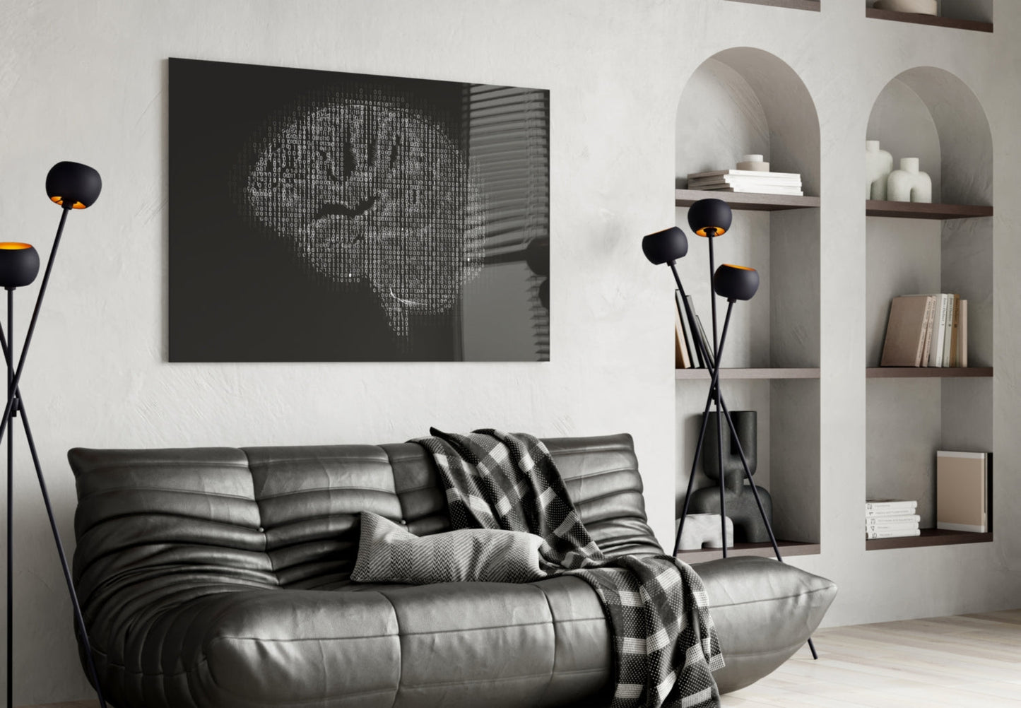 Binary Code Digital Brain Glass Wall Art