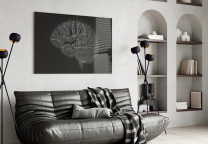 Binary Code Digital Brain Glass Wall Art