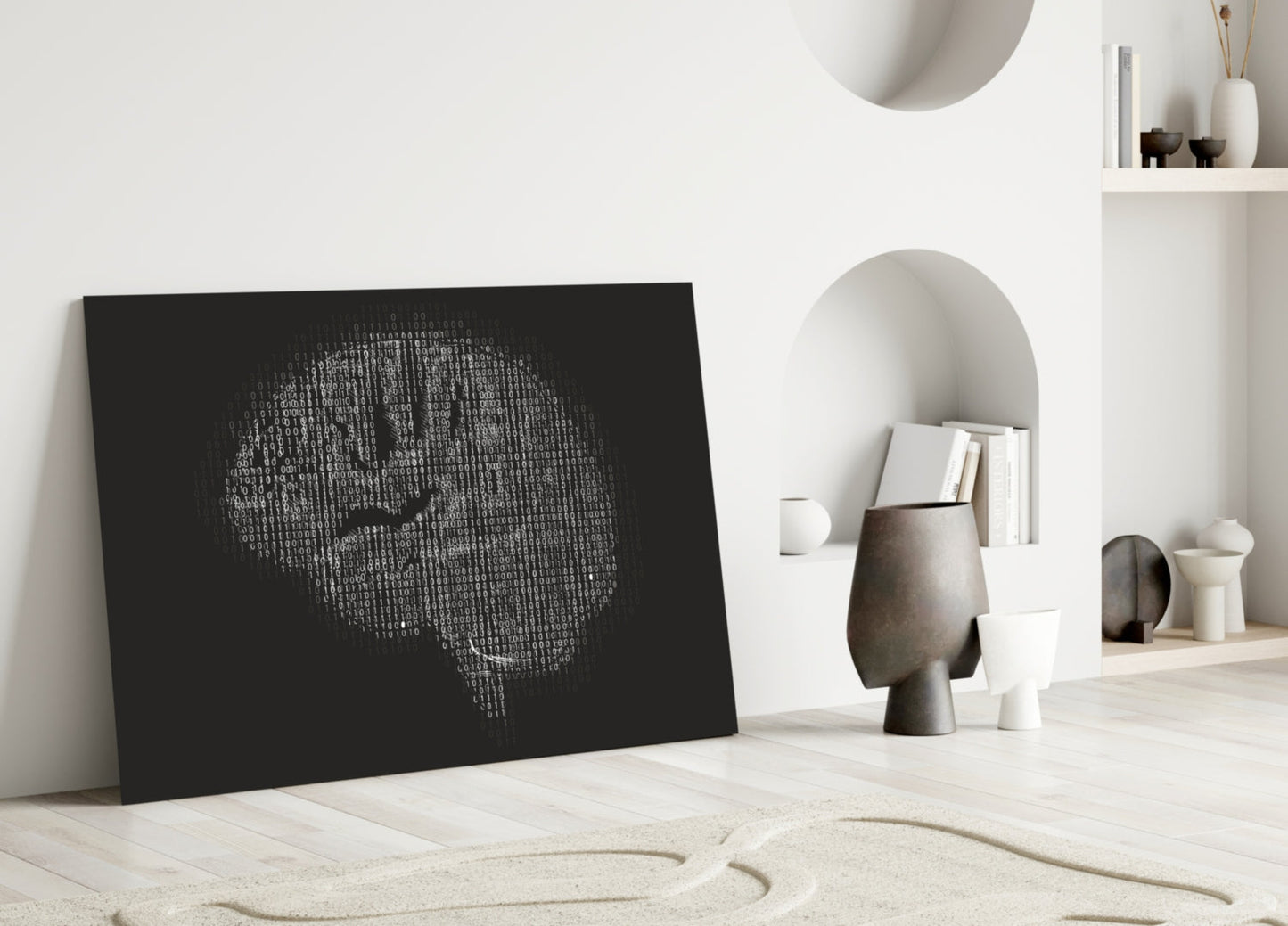 Binary Code Digital Brain Glass Wall Art