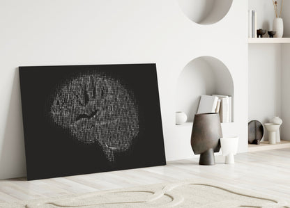 Binary Code Digital Brain Glass Wall Art