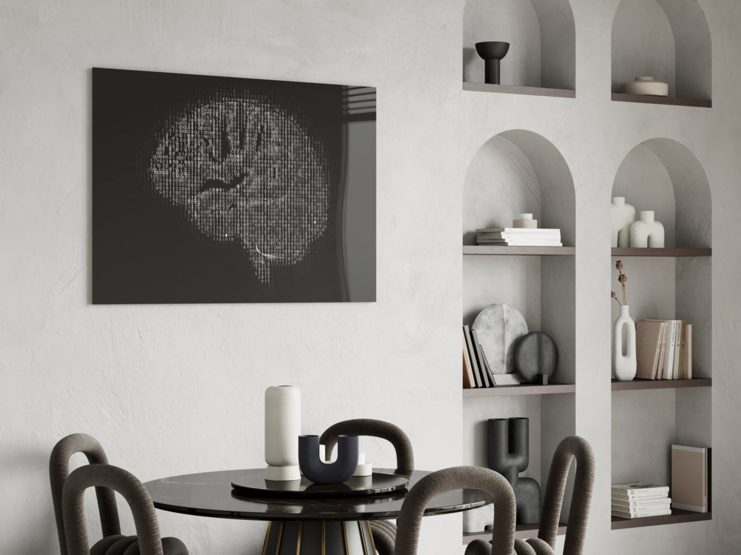 Binary Code Digital Brain Glass Wall Art