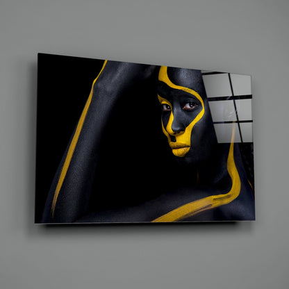 Yellow Paint Stripe Woman Glass Wall Art