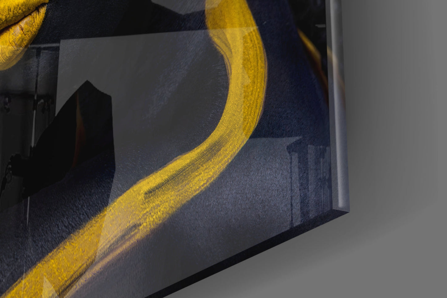 Yellow Paint Stripe Woman Glass Wall Art