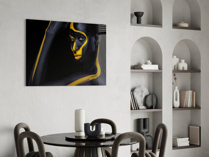 Yellow Paint Stripe Woman Glass Wall Art