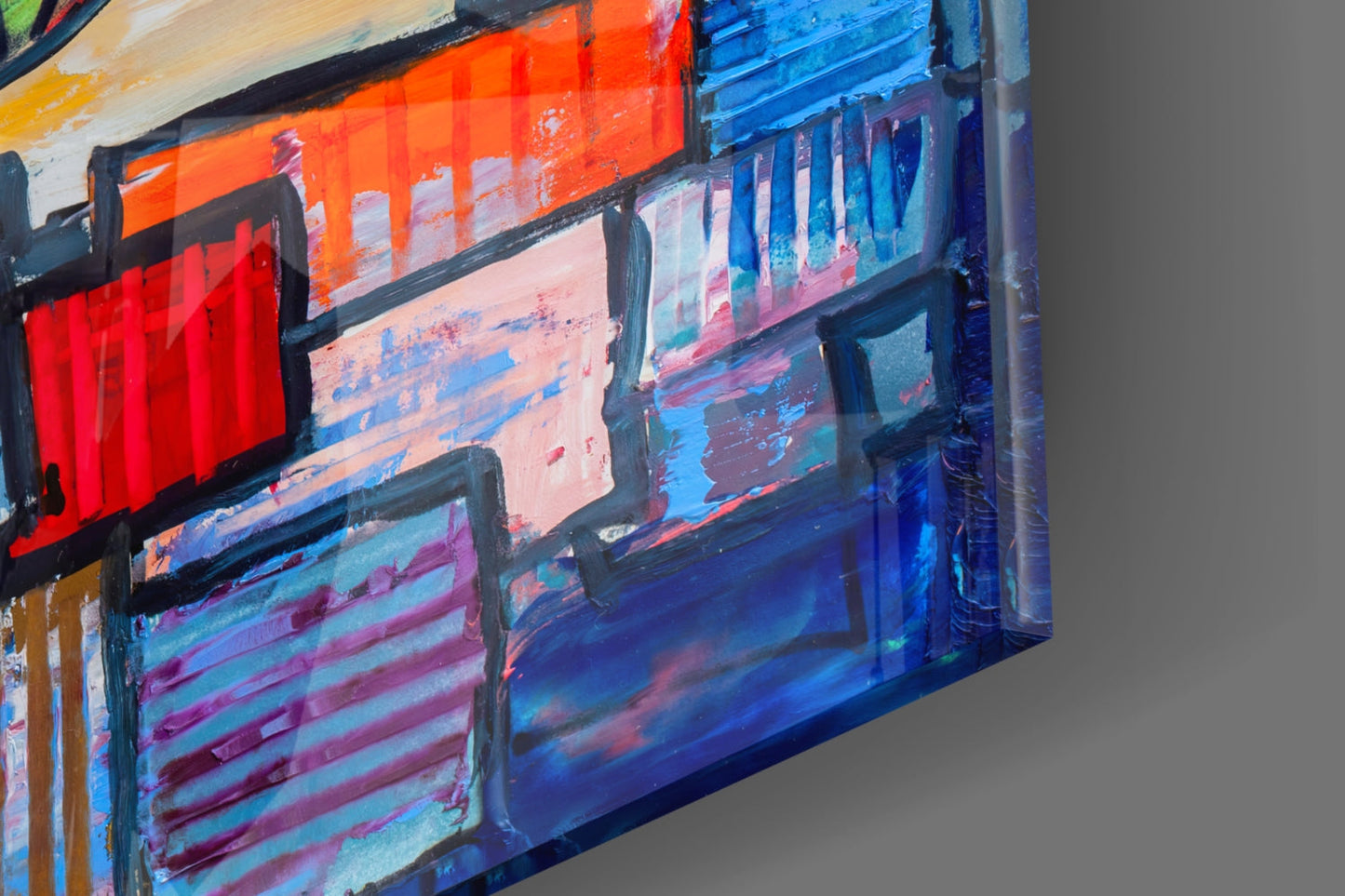 Naive Painted Trees Over Colorful Rooftops Glass Wall Art