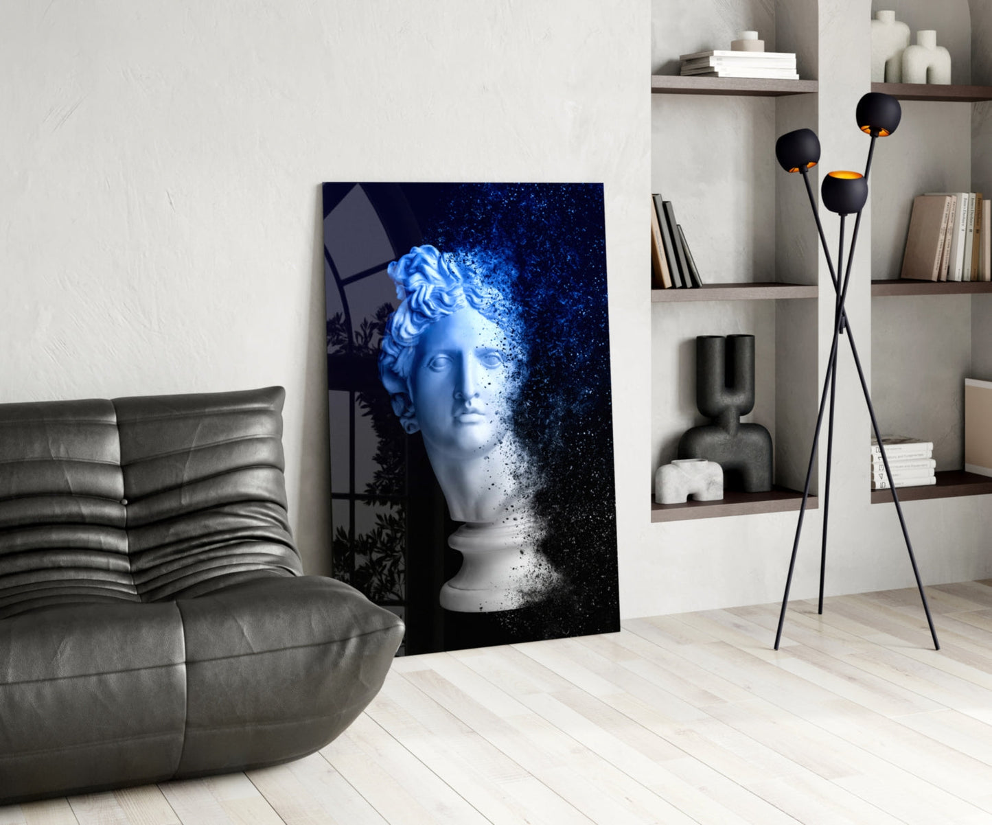 Blue Dispersion Apollo Head Glass Wall Art