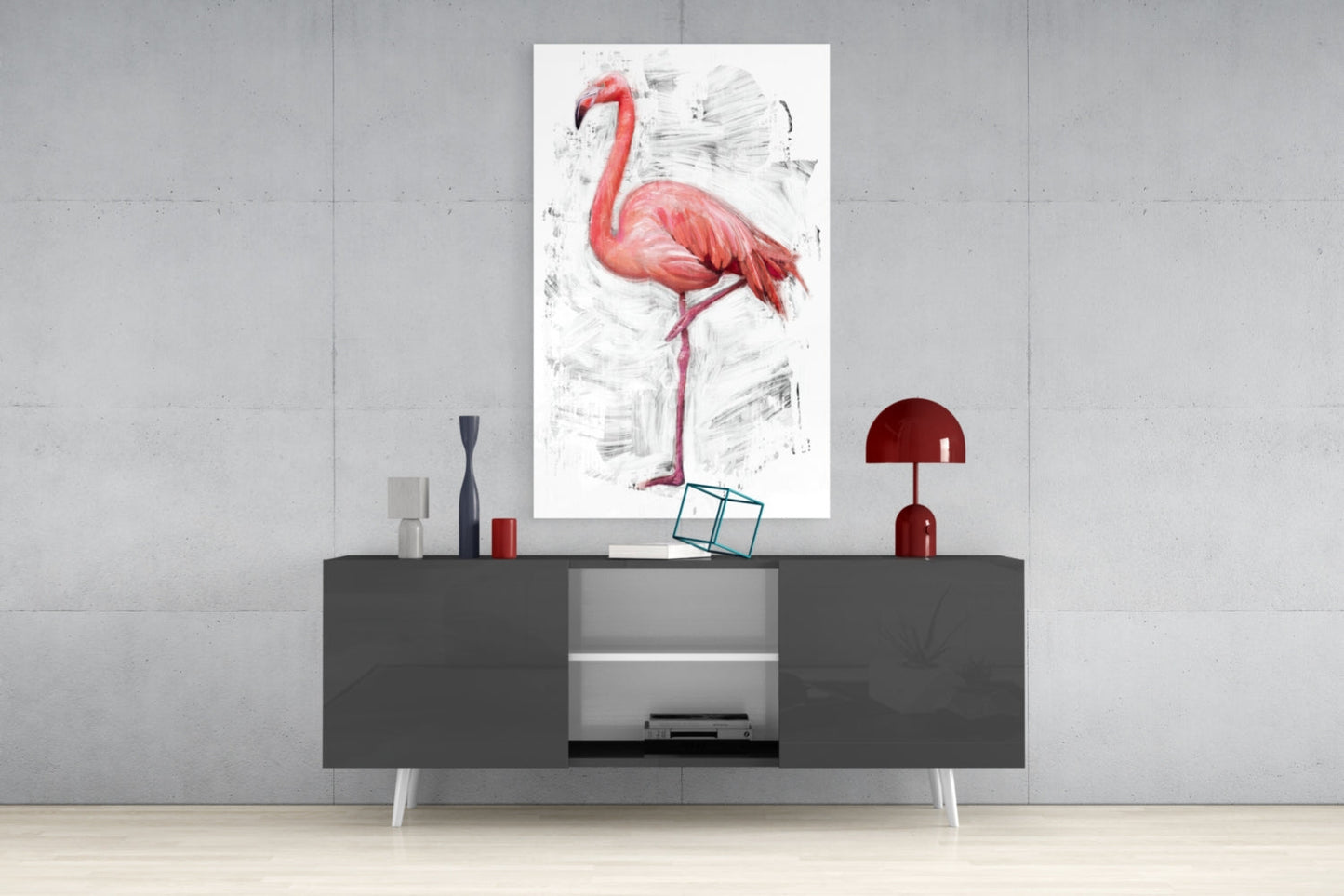 Pink Flamingo Sketch White Glass Wall Art