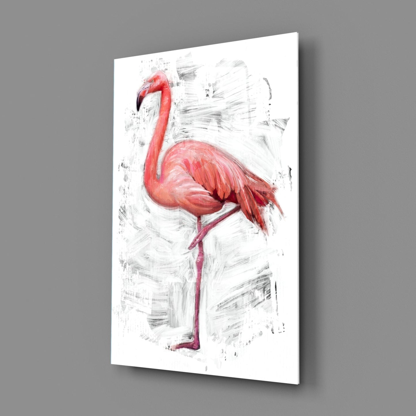 Pink Flamingo Sketch White Glass Wall Art