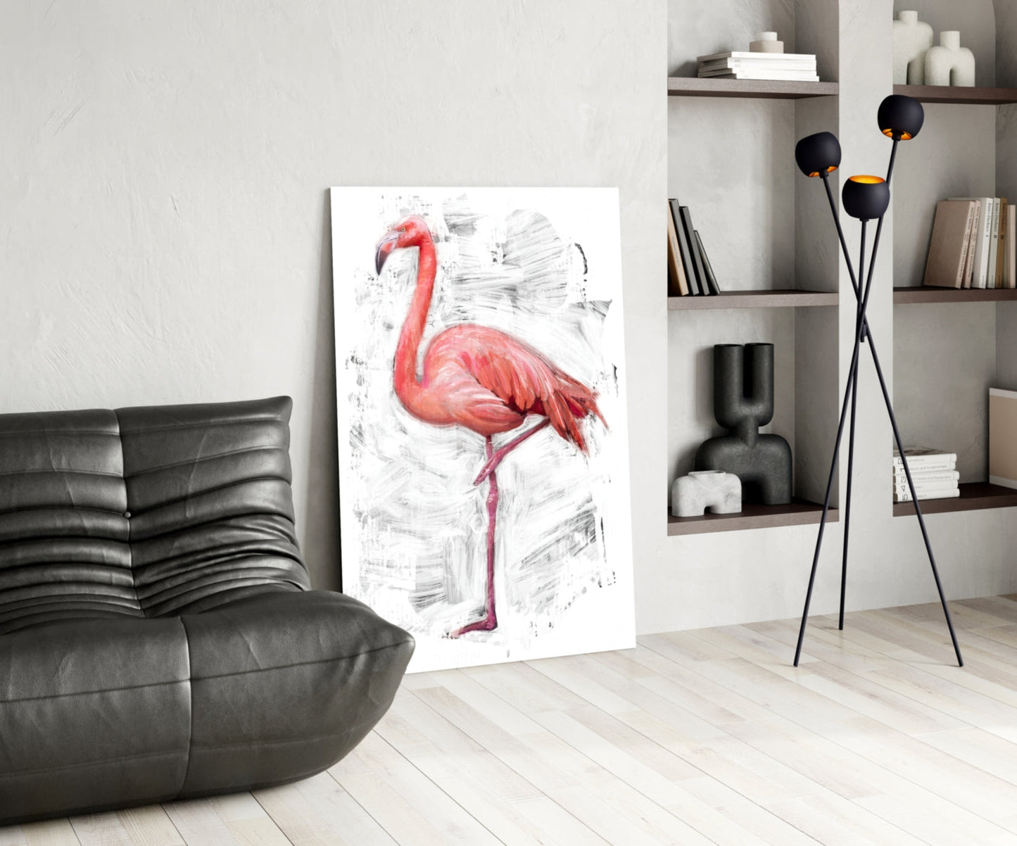 Pink Flamingo Sketch White Glass Wall Art
