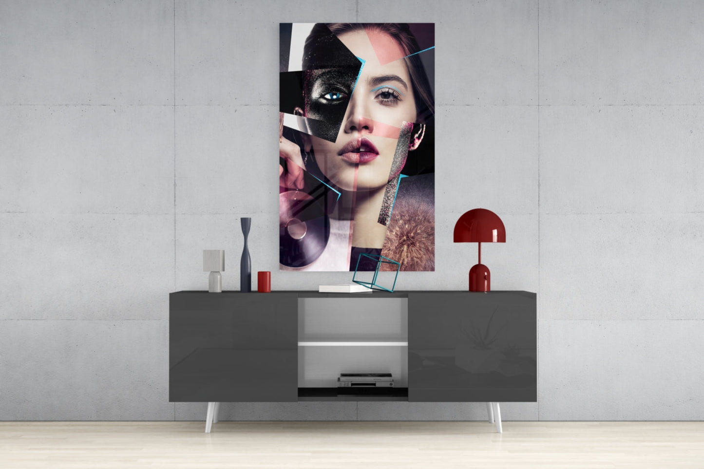 Pink Collage Glitter Eye Face Glass Wall Art