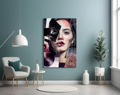 Pink Collage Glitter Eye Face Glass Wall Art