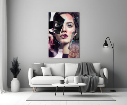 Pink Collage Glitter Eye Face Glass Wall Art