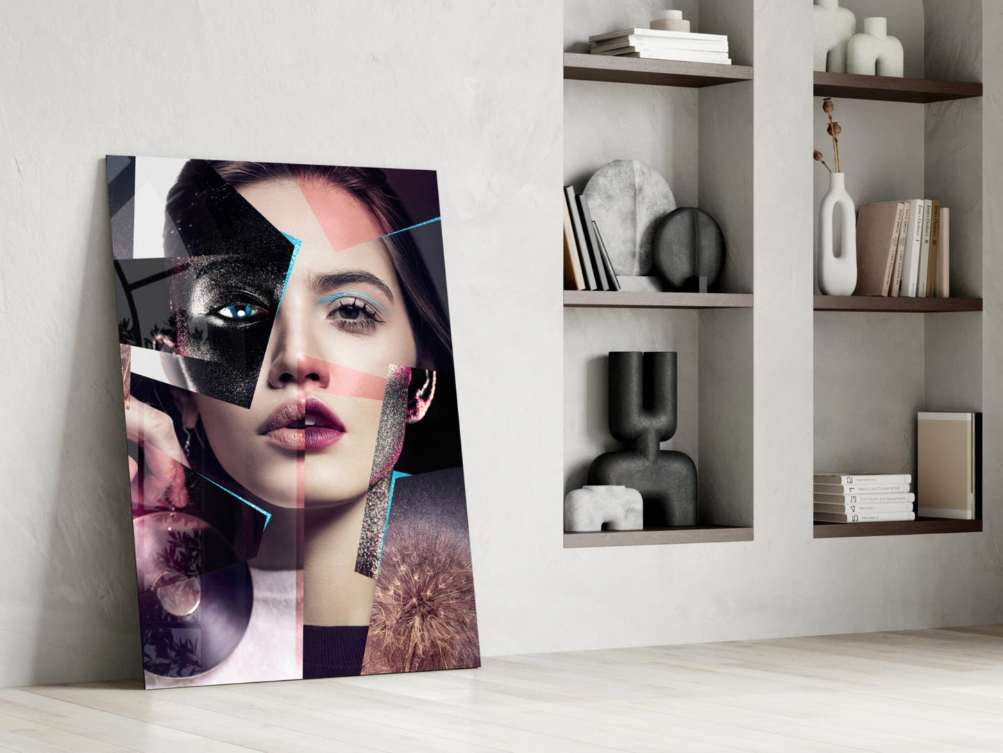 Pink Collage Glitter Eye Face Glass Wall Art