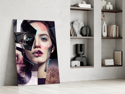 Pink Collage Glitter Eye Face Glass Wall Art