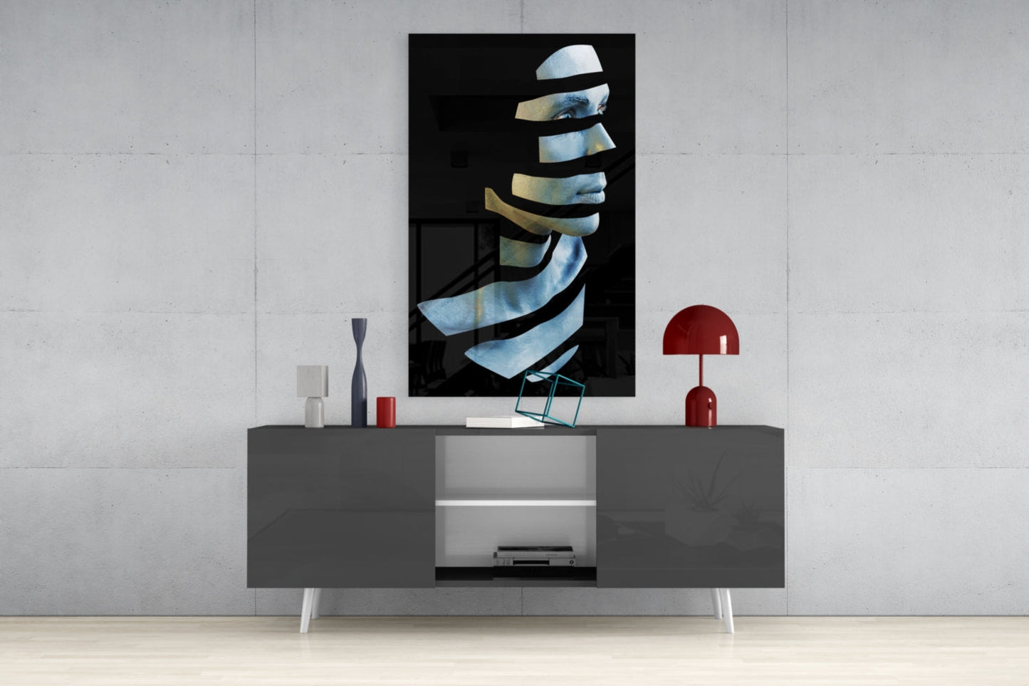 Sliced Blue Face Profile Layers Glass Wall Art