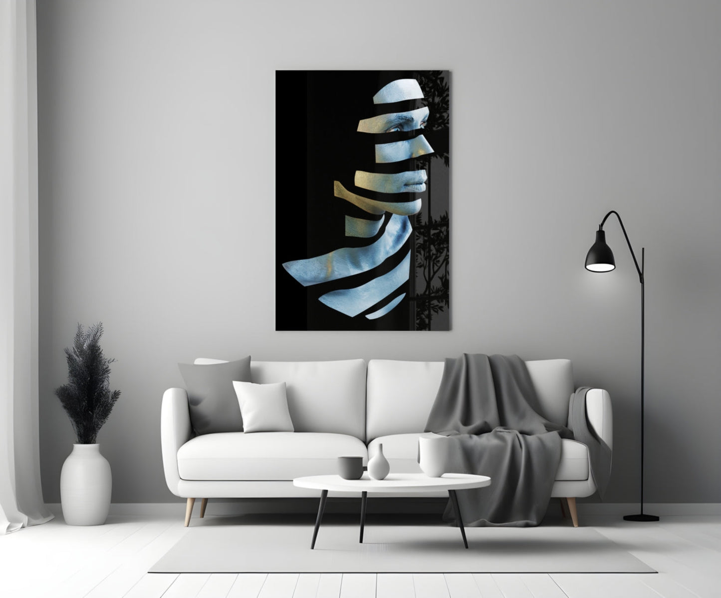 Sliced Blue Face Profile Layers Glass Wall Art