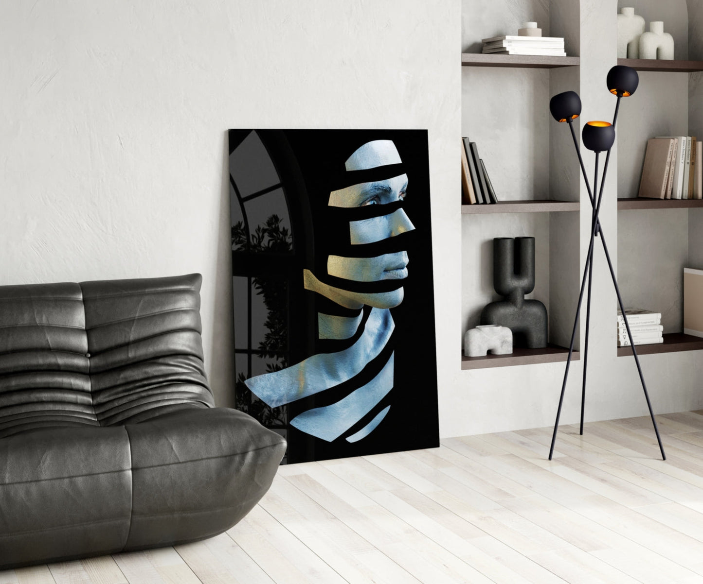 Sliced Blue Face Profile Layers Glass Wall Art