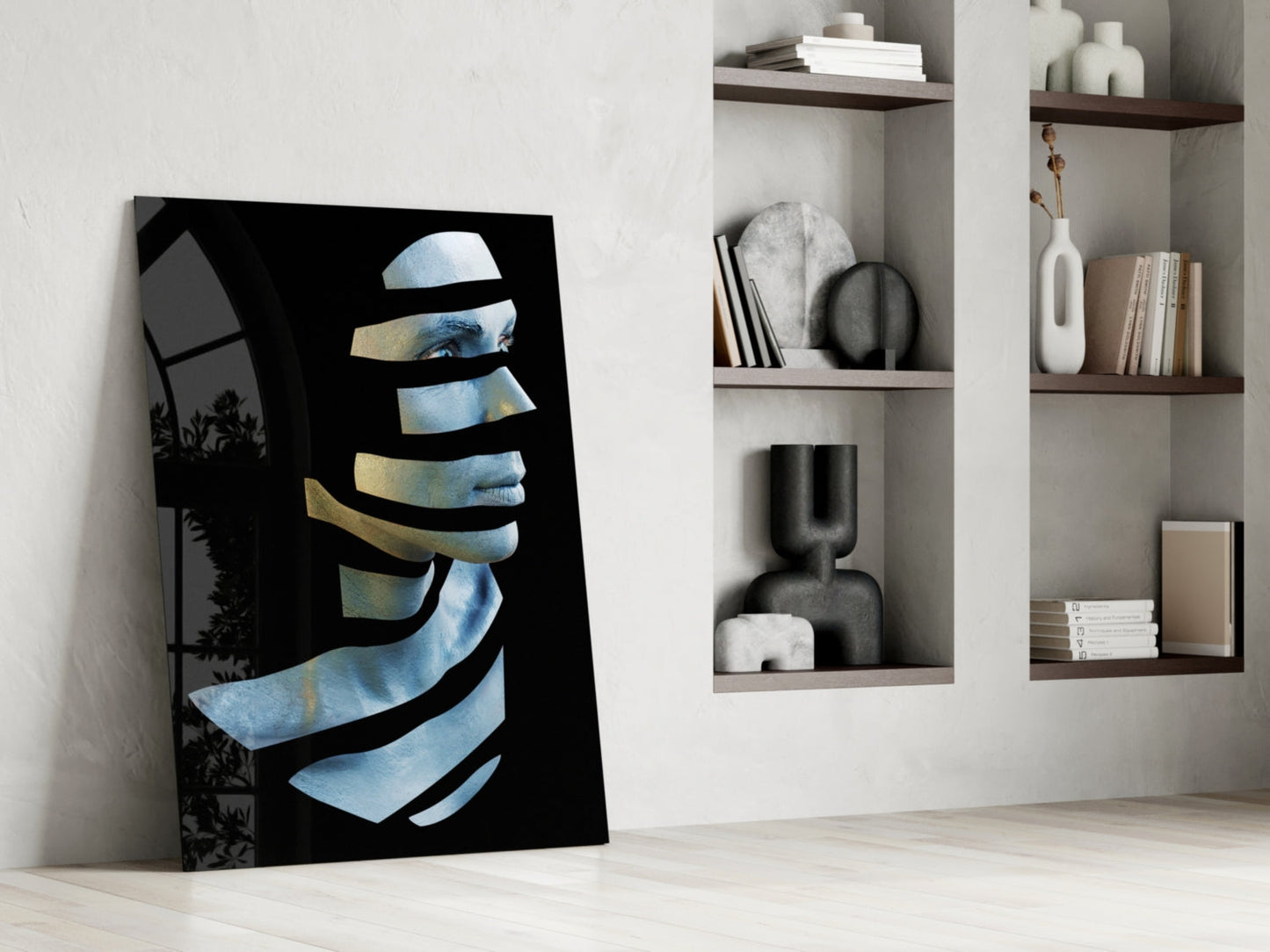 Sliced Blue Face Profile Layers Glass Wall Art
