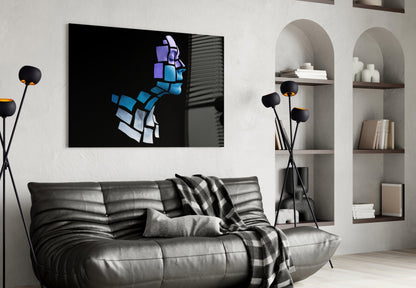 Blue Cube Mosaic Face Profile Glass Wall Art